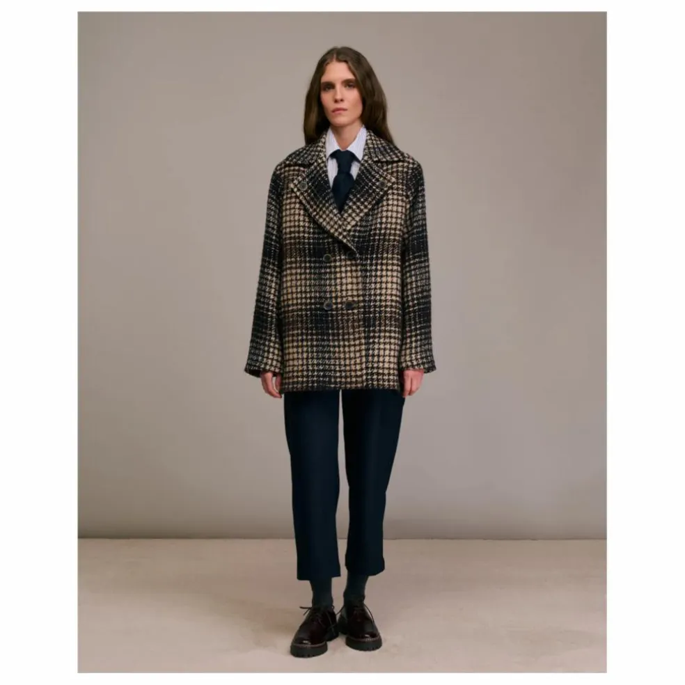 Manteau Maliro Pied de Coq Laine | Bleu marine