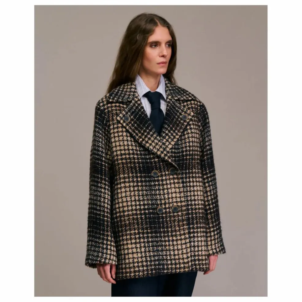Manteau Maliro Pied de Coq Laine | Bleu marine