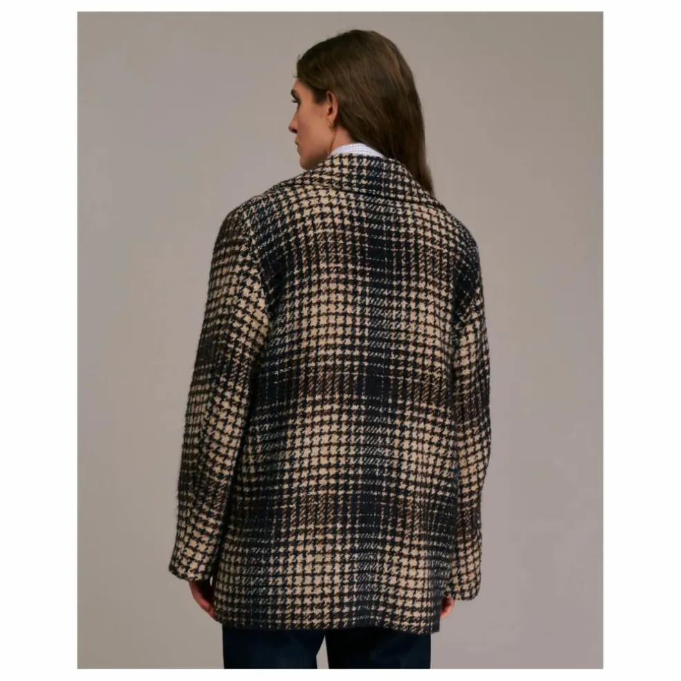 Manteau Maliro Pied de Coq Laine | Bleu marine