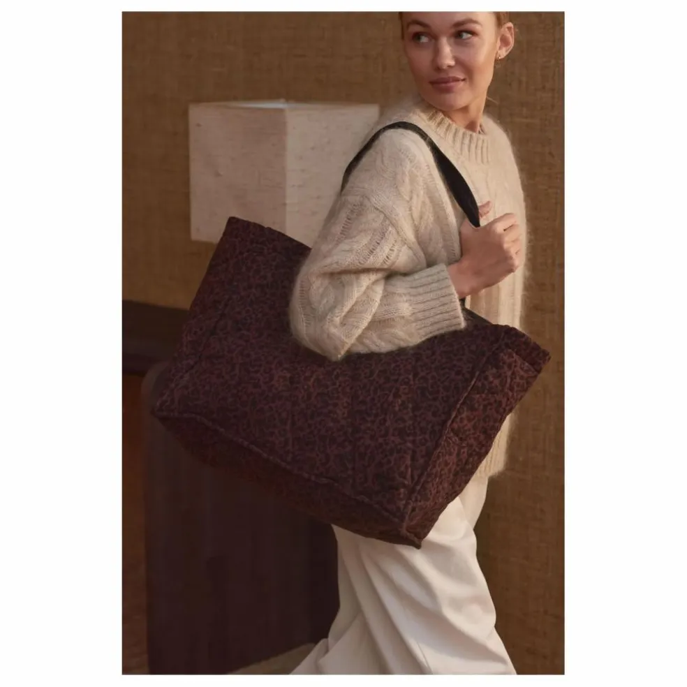 Maxi Cabas Matelassé Brigitte Léopard Double Gaze de Coton - Collection Femme | Chocolat