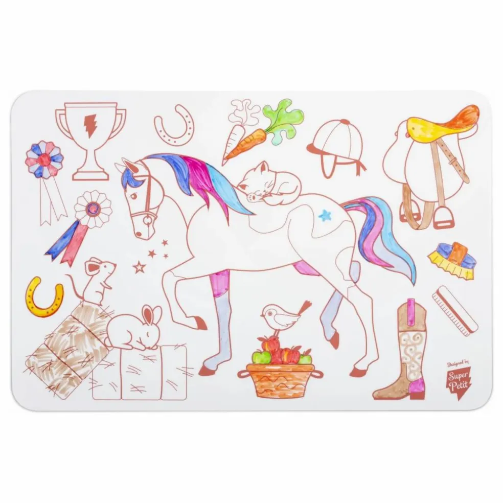 Mini set de table à colorier Poney avec 4 feutres