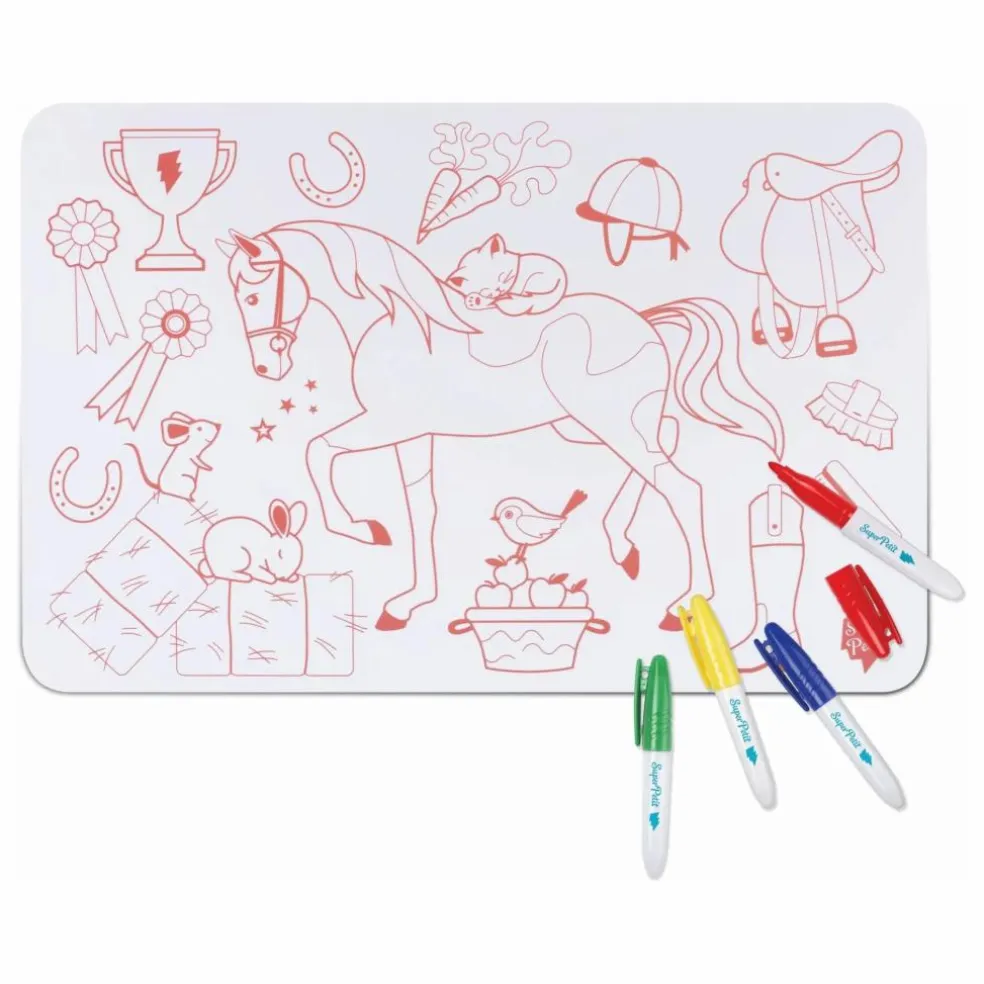 Mini set de table à colorier Poney avec 4 feutres