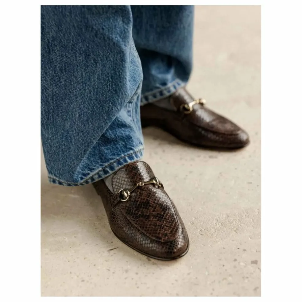 Mocassins Jill Cuir Embossé Serpent | Brun