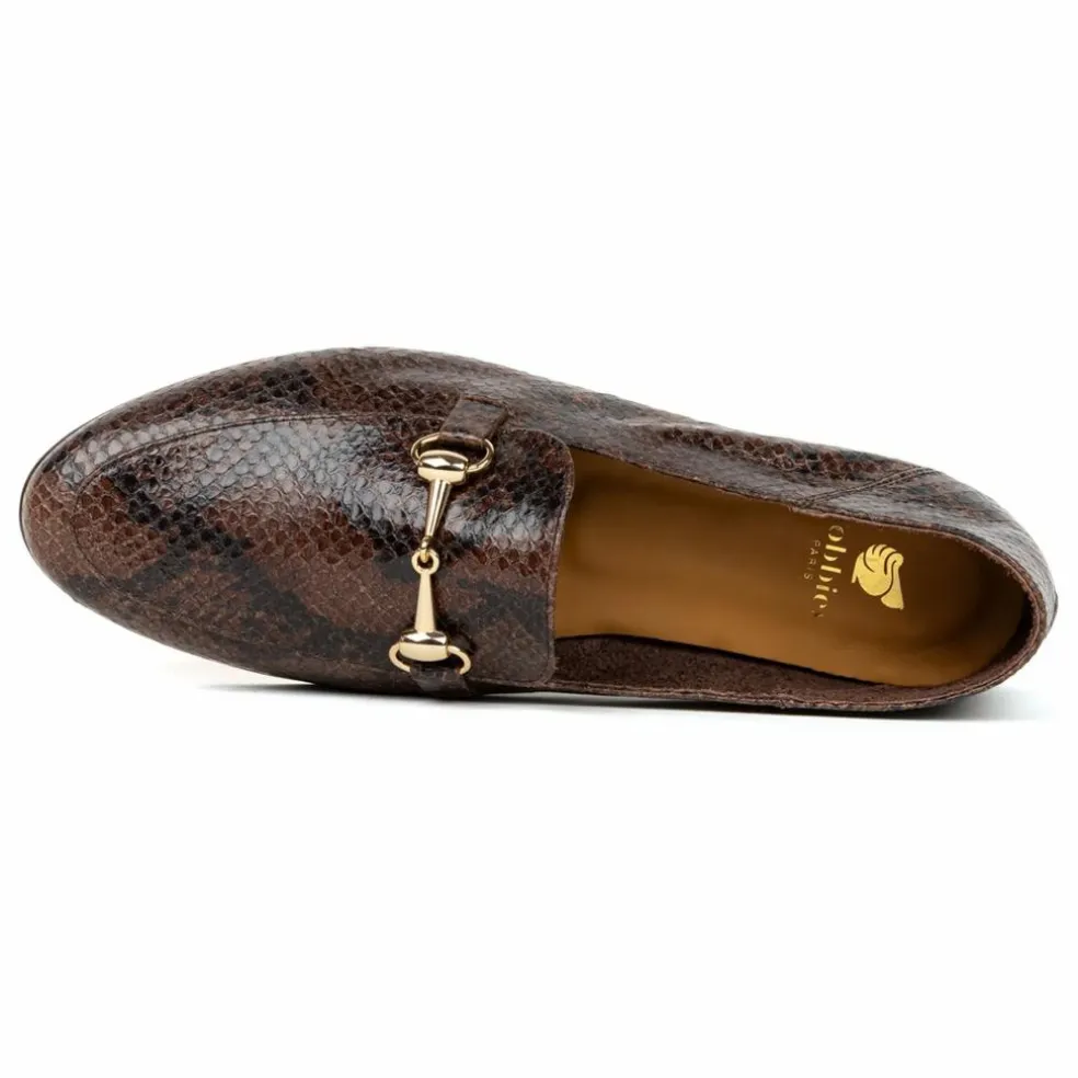 Mocassins Jill Cuir Embossé Serpent | Brun