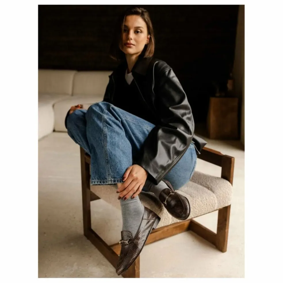 Mocassins Jill Cuir Embossé Serpent | Brun