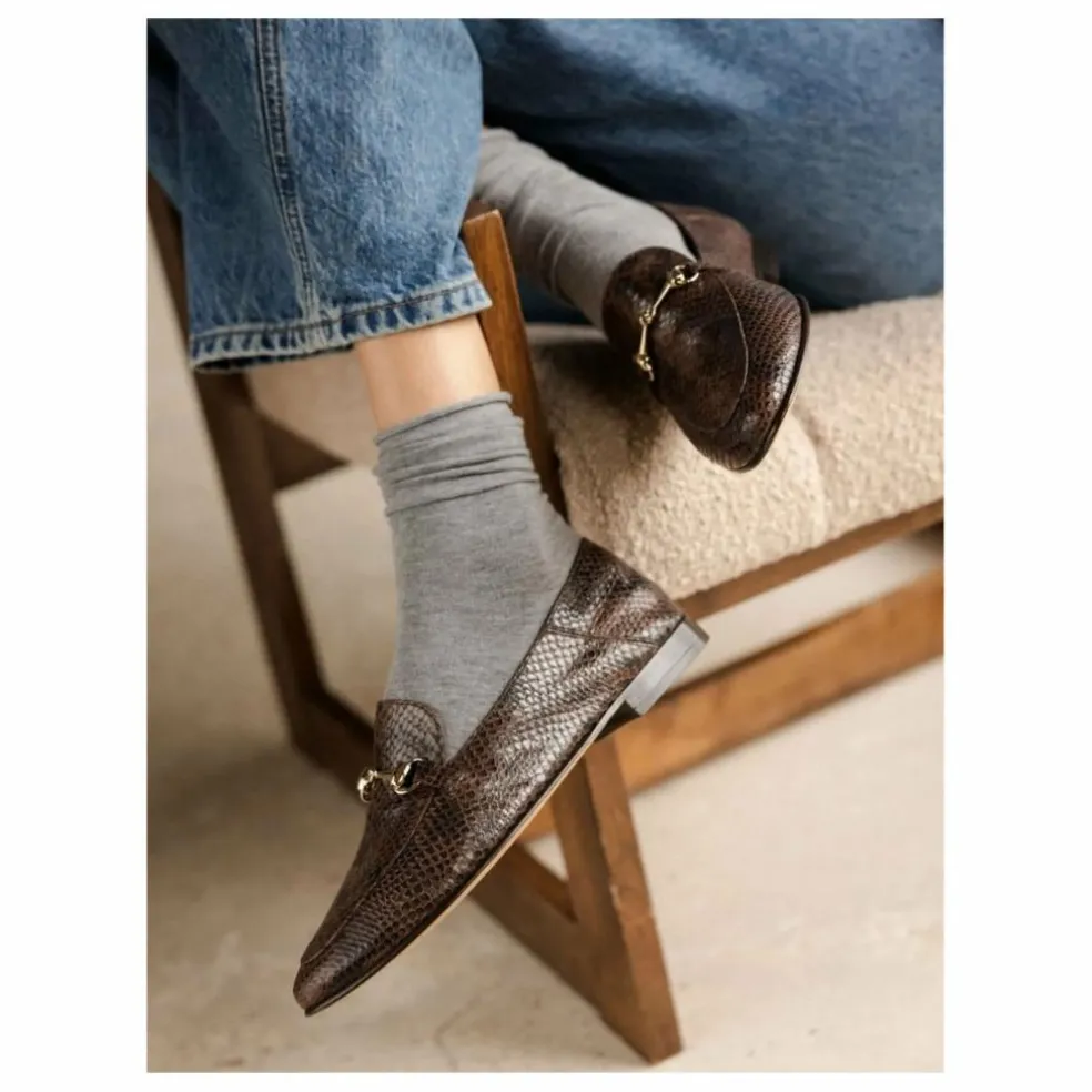 Mocassins Jill Cuir Embossé Serpent | Brun