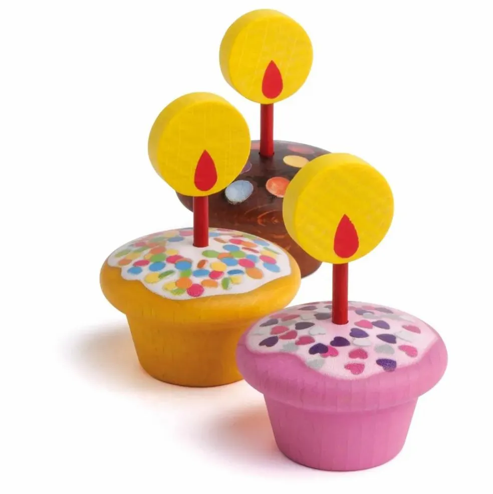 Muffins en bois avec bougies - Set de 3