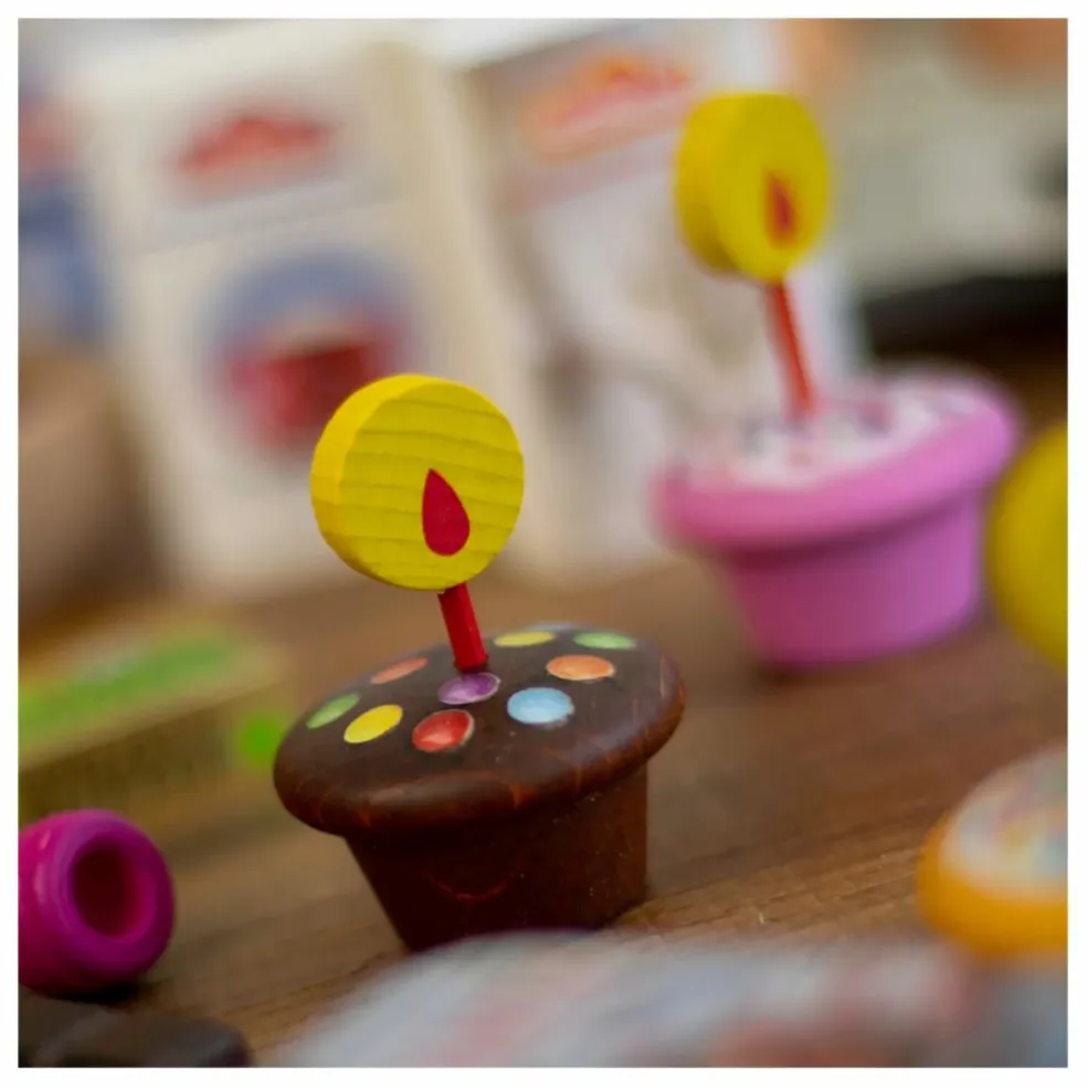 Muffins en bois avec bougies - Set de 3