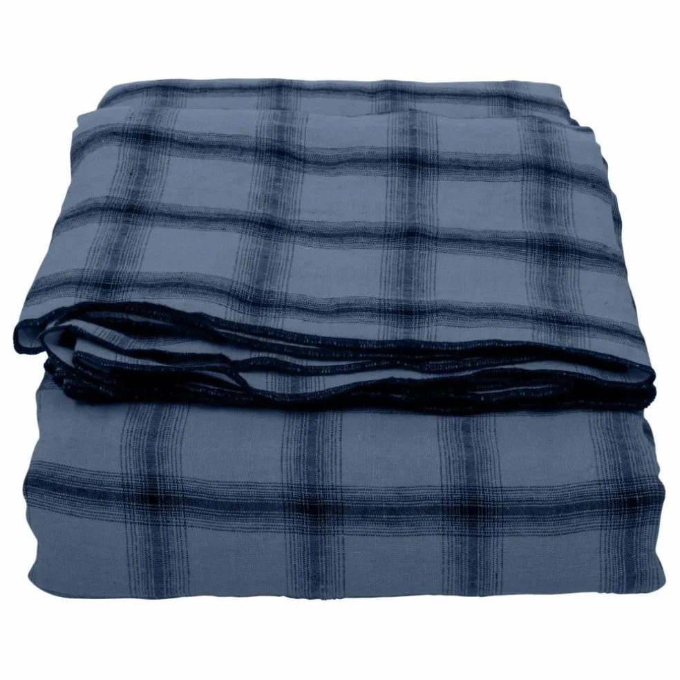 Nappe Highlands à carreaux en lin lavé | Bleu nuit