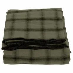 Nappe Highlands à carreaux en lin lavé | Vert kaki