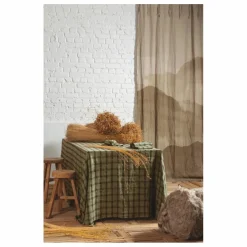Nappe Highlands à carreaux en lin lavé | Vert kaki
