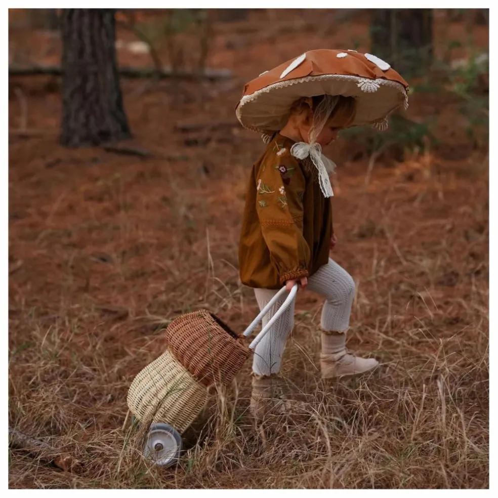 Panier à roulettes en rotin Champignon