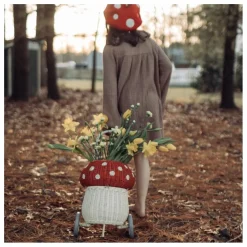 Panier à roulettes en rotin Champignon | Rouge