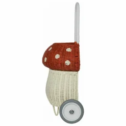 Panier à roulettes en rotin Champignon | Rouge