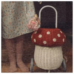 Panier à roulettes en rotin Champignon | Rouge