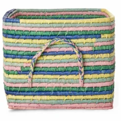 Panier de rangement en raphia rayé