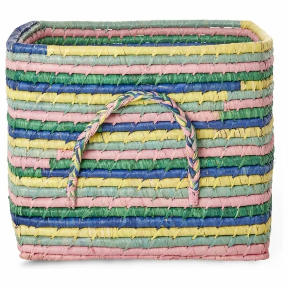 Panier de rangement en raphia rayé