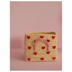 Panier de rangement en raphia Cœurs