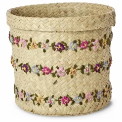 Panier de rangement en raphia Fleurs