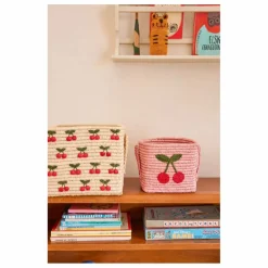 Panier de rangement en raphia Cerise | Rose