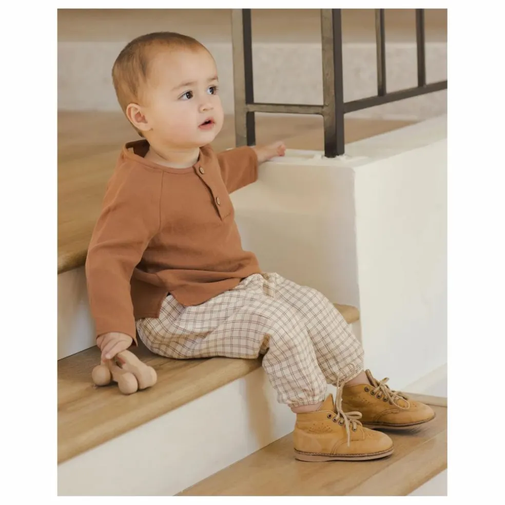 Pantalon à Carreaux Gaze de Coton Bio | Marron