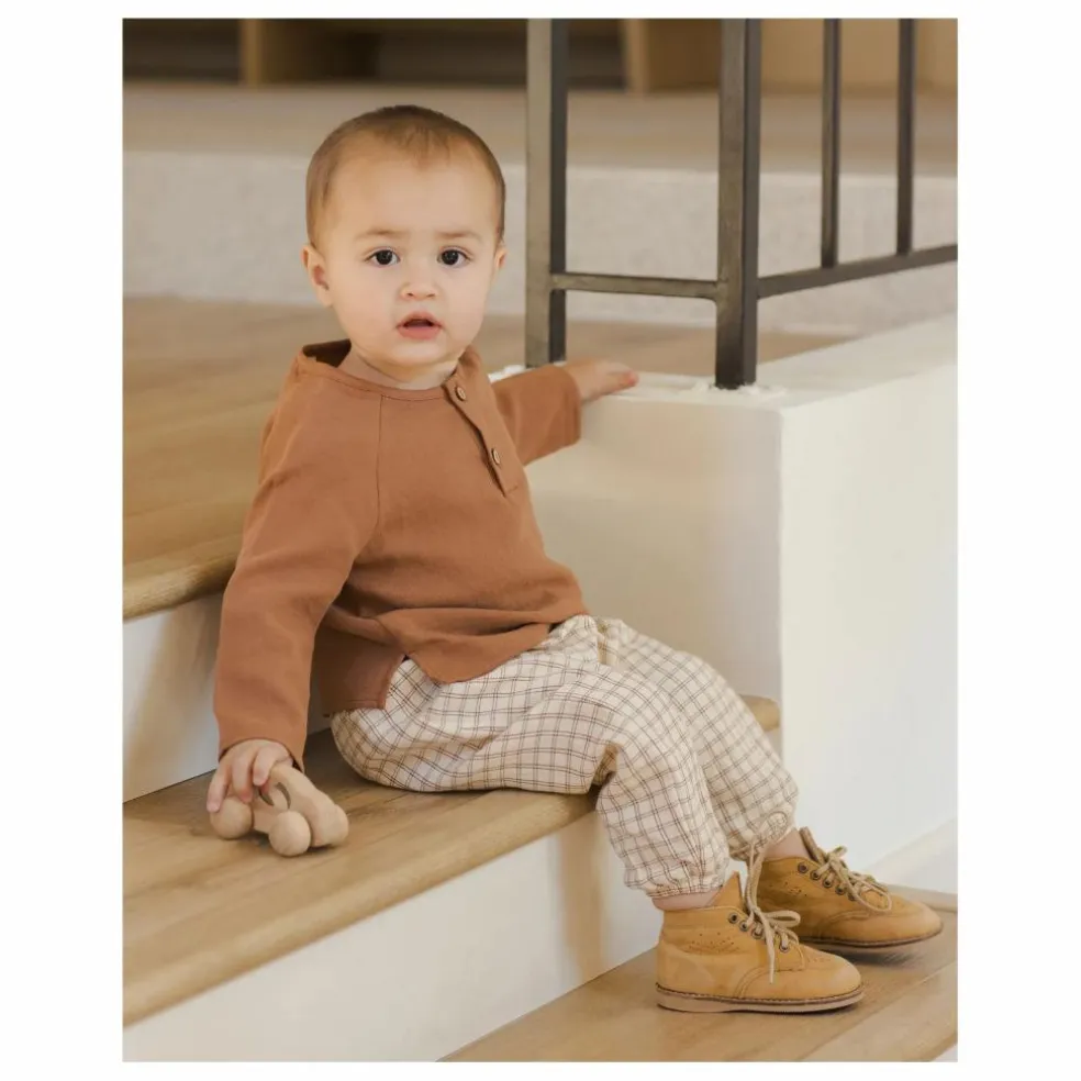 Pantalon à Carreaux Gaze de Coton Bio | Marron