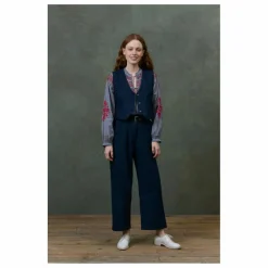 Pantalon Abuela Heringbone Laine - Collection Femme | Bleu marine