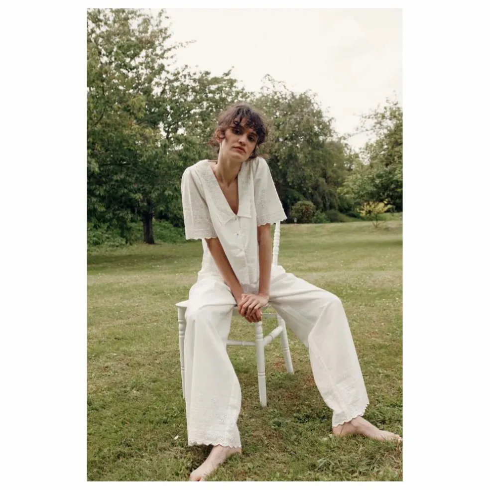 Pantalon Bohème Brodé | Blanc
