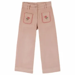Pantalon Brodé Velours Côtelé | Rose pâle