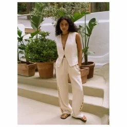 Pantalon Celine Broderies Lin | Ecru