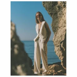 Pantalon Celine Broderies Lin | Ecru