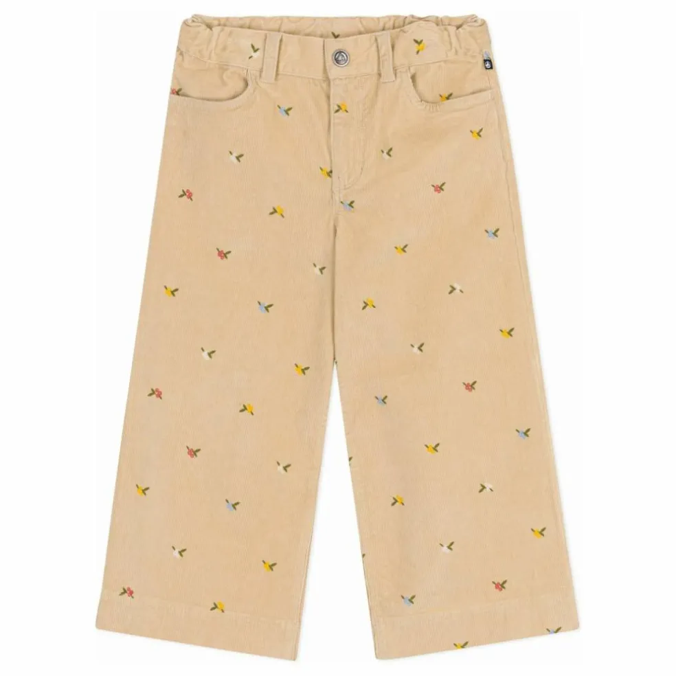 Pantalon Fleuri Velours Côtelé | Beige