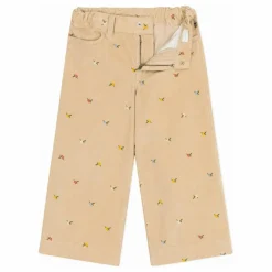 Pantalon Fleuri Velours Côtelé | Beige