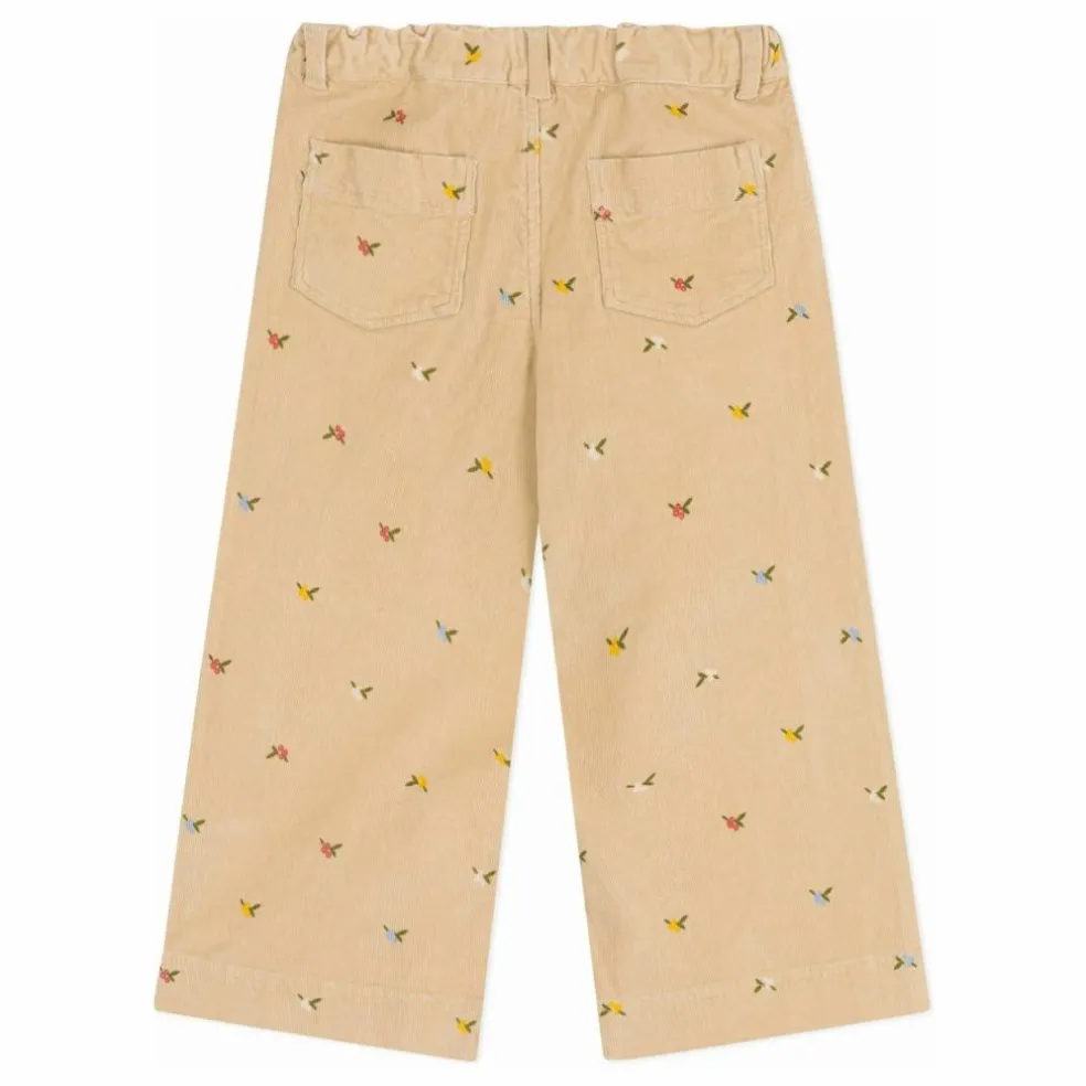 Pantalon Fleuri Velours Côtelé | Beige