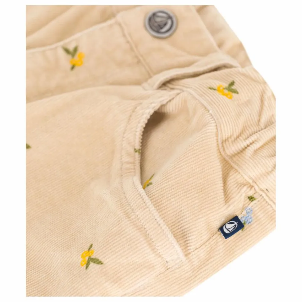 Pantalon Fleuri Velours Côtelé | Beige
