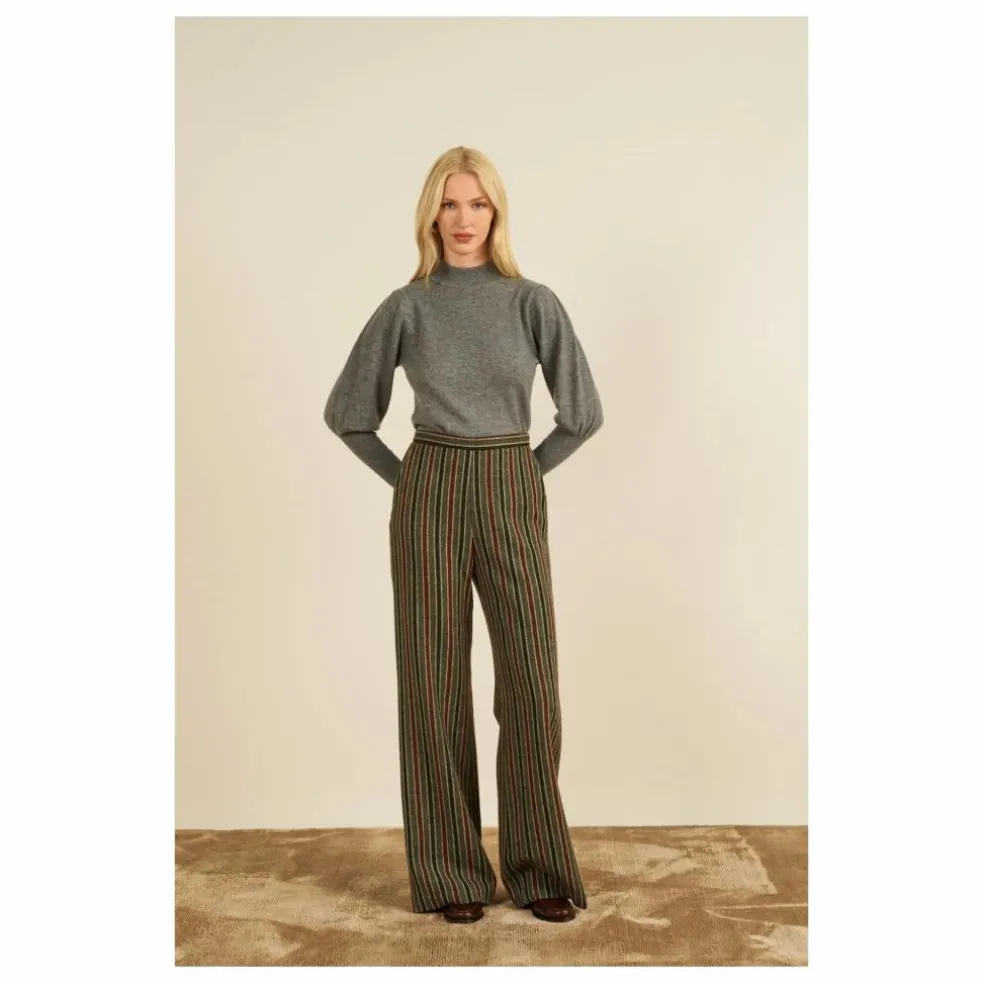 Pantalon Lova Rayé Laine | Gris