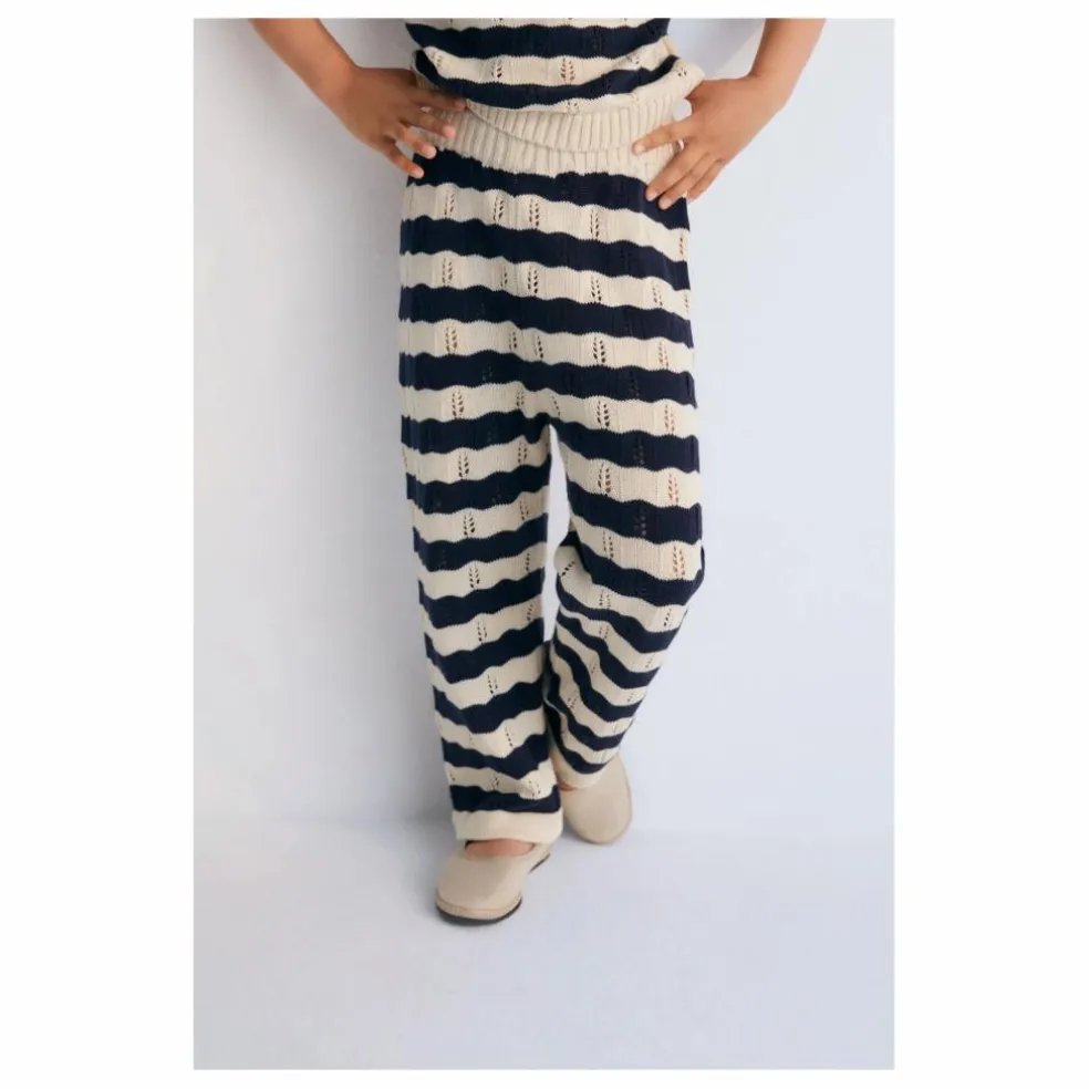 Pantalon Maille Rayures Coton Bio | Bleu marine