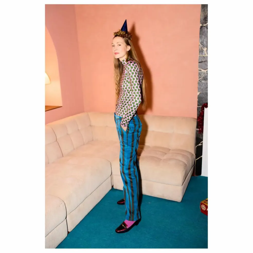 Pantalon Rayée Velours - Collection Femme | Bleu marine