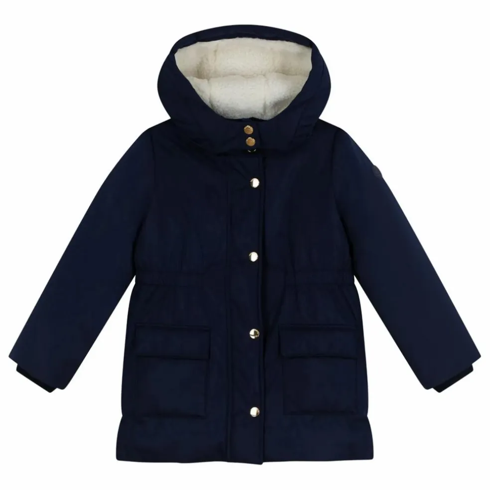 Parka Mi Longue Elastiquée Unie | Bleu marine
