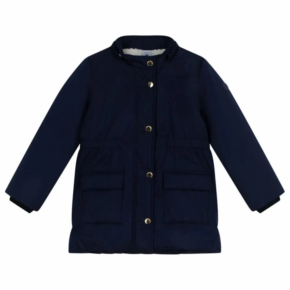 Parka Mi Longue Elastiquée Unie | Bleu marine