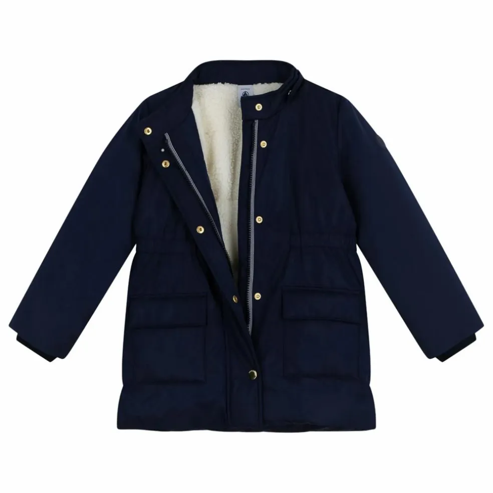 Parka Mi Longue Elastiquée Unie | Bleu marine