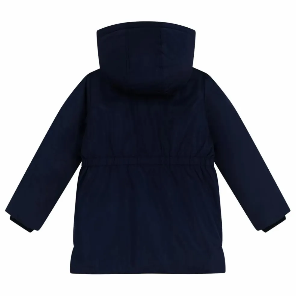Parka Mi Longue Elastiquée Unie | Bleu marine