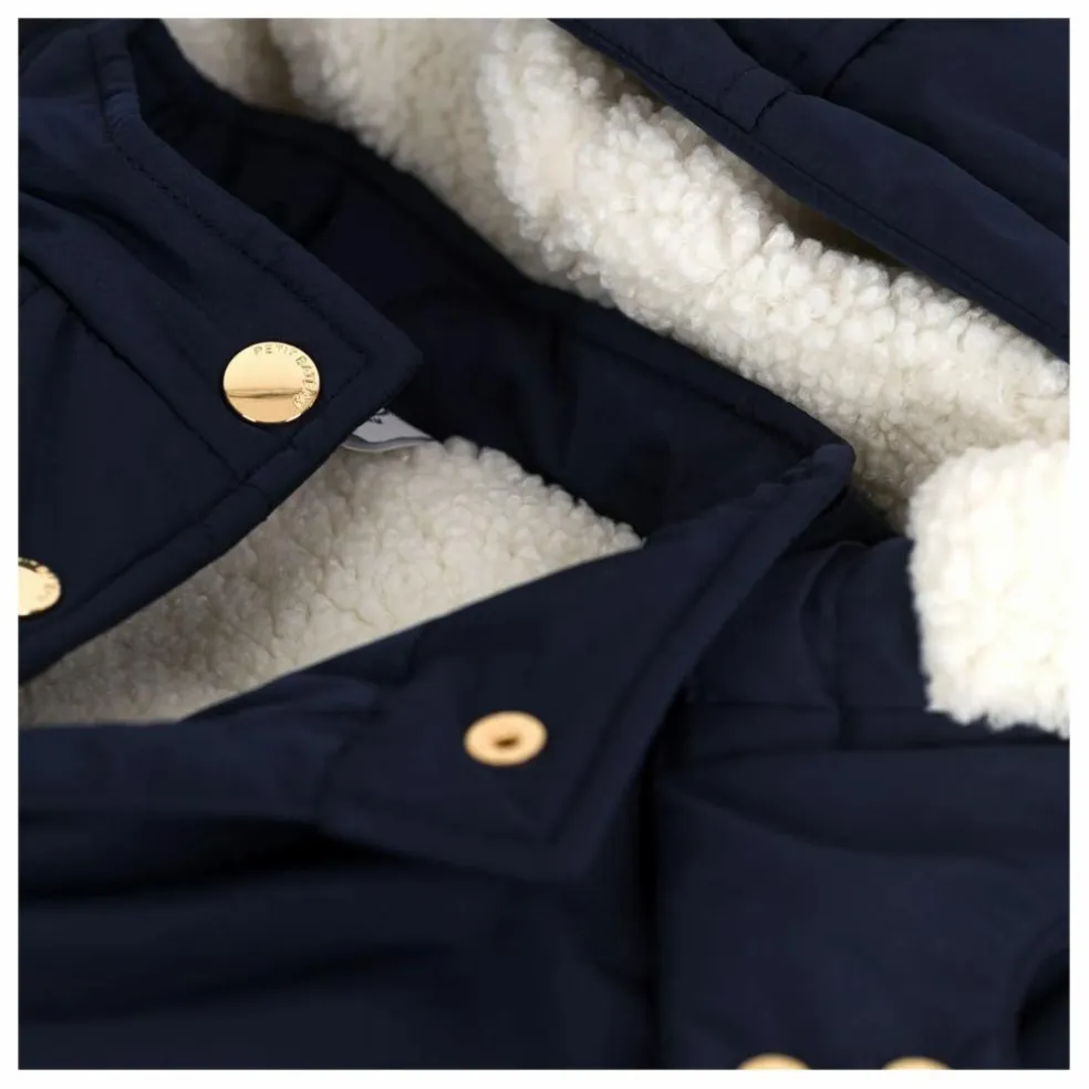 Parka Mi Longue Elastiquée Unie | Bleu marine