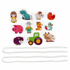 Perles à enfiler en bois Ferme - Set de 11