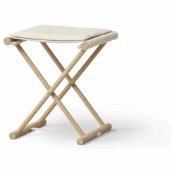 Petit tabouret Camp en chêne et toile