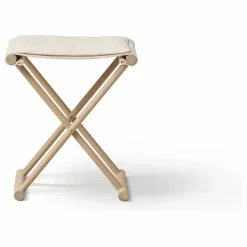 Petit tabouret Camp en chêne et toile