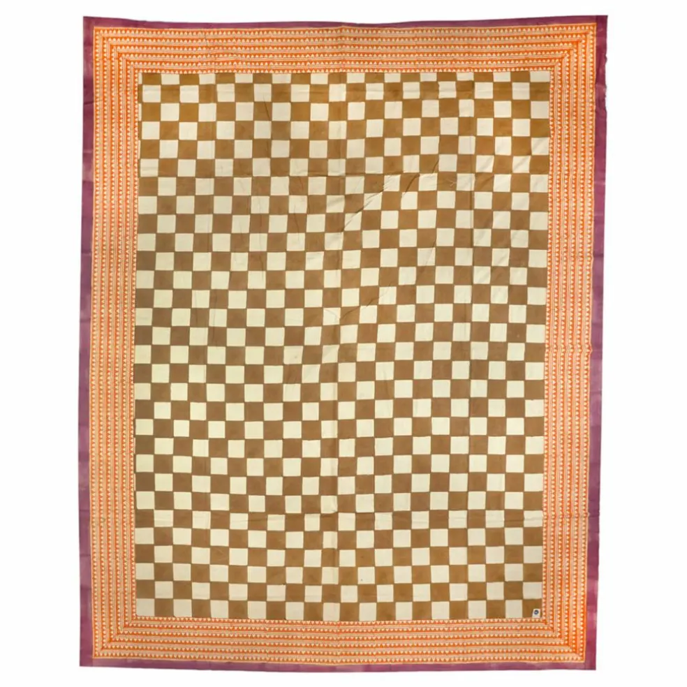 Plaid Checkmate et totebag en coton | Jaune moutarde