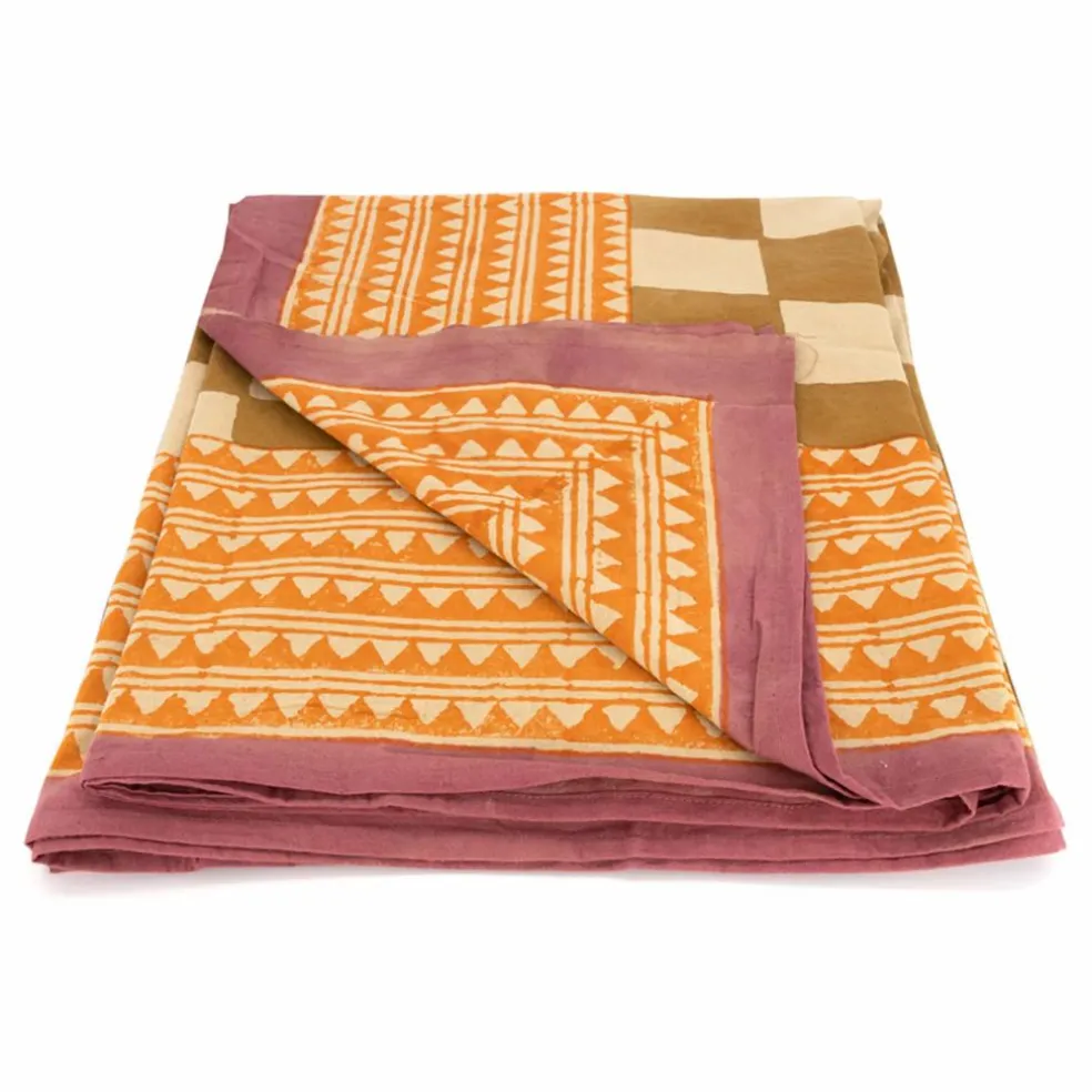 Plaid Checkmate et totebag en coton | Jaune moutarde