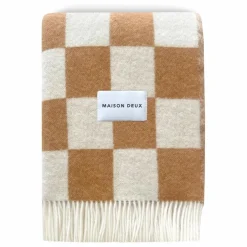Plaid en laine Damier | Blanc cassé