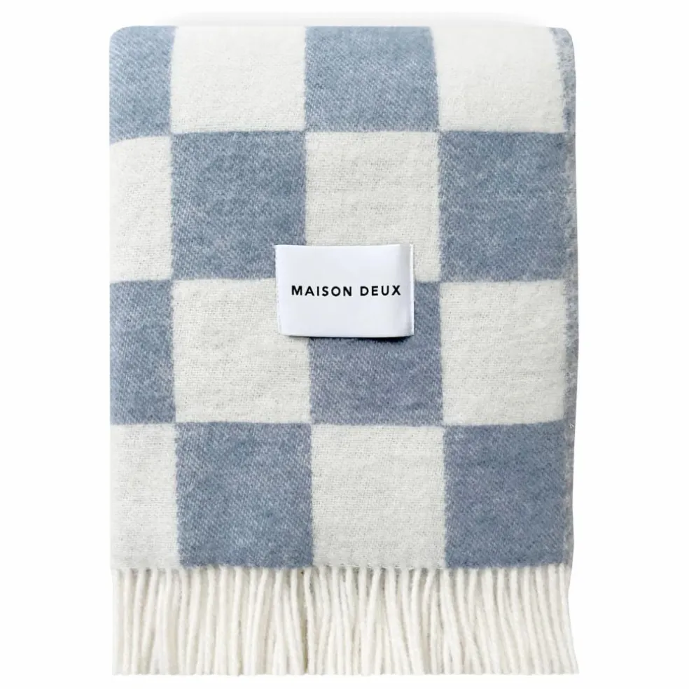Plaid en laine Damier | Bleu